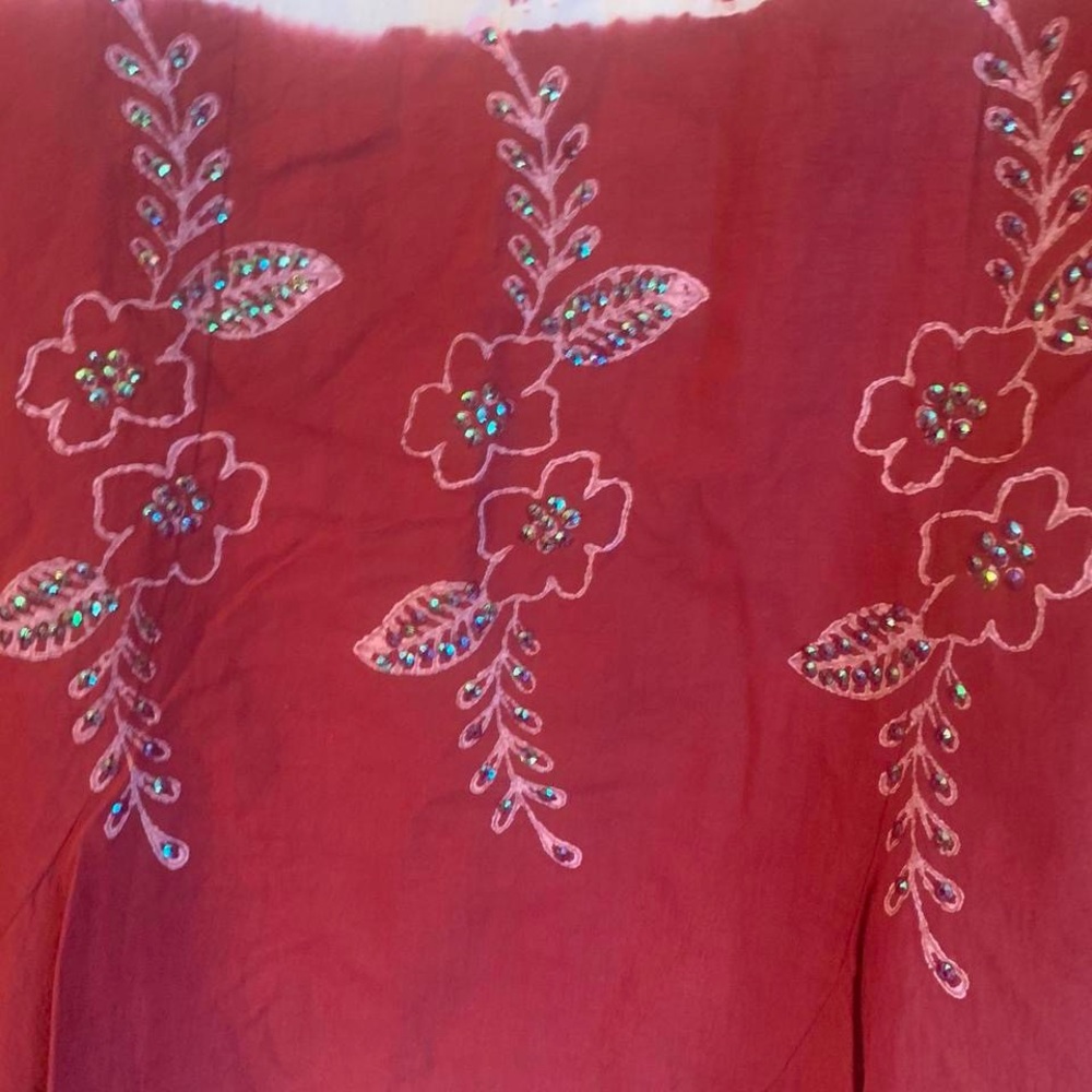 New Chaudry KC Embroidered and Beaded Floral Pink and Red Women's Maxi Skirt - Picture 2 of 4